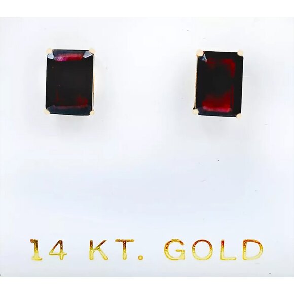Genuine 2.64 Cts Garnet Stud Earrings 14k Yellow Gold